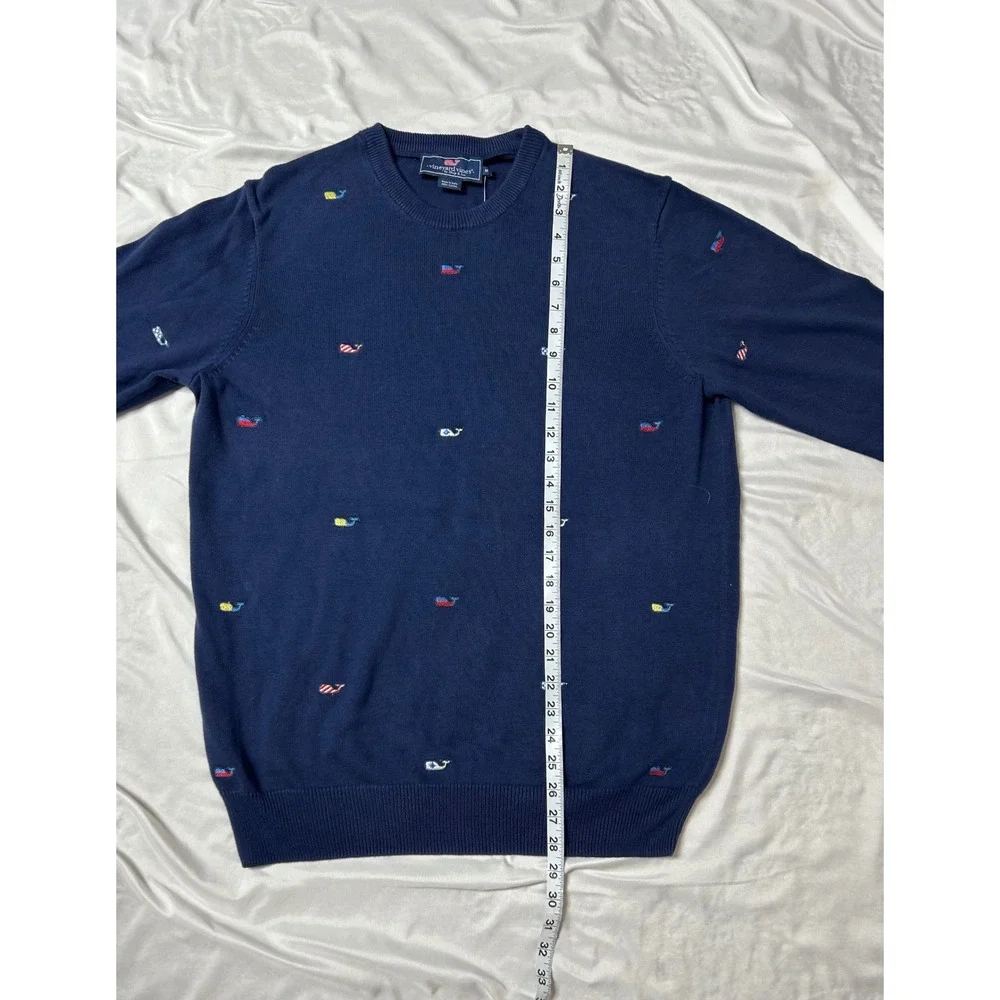 NWT Vineyard Vines Burgee Flag Whale Embroidered Crew Neck Sweater Navy Blue Med